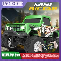 New 1/64 Rc Car With Trailer 2.4G Mini Offroad Little Monster Pickup Truck 3-Speed Change App Phone Control Toys Rc Car Boy Gift