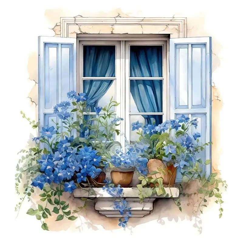 Wall Sticker Kids Room Background Home Decoration Mural Living Room Wallpaper Funny Decal Blue Flower Window E80 wall stickers wall sticker