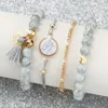 5PCS Ladies Roman Digital Quartz Watch Large Dial Full Sky Star Women's Watches Bracelet Set Birthday Gift No Box 5