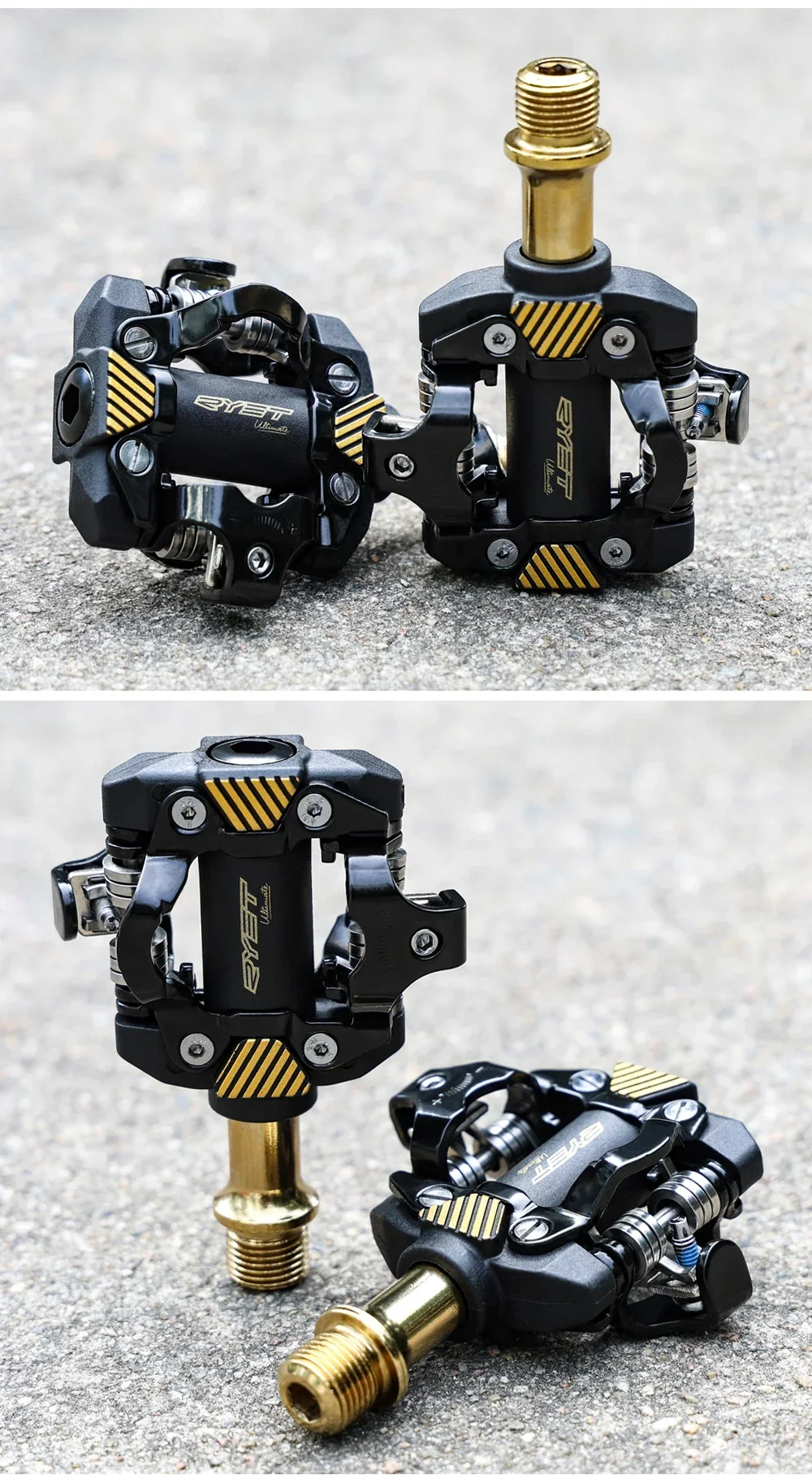 RYET Fahrradpedal SPD Klick Mountainbike Pedale MTB Pedal Dual Platform MTB Klickpedal Fahrradteile Golden Schwarz – Detail 14