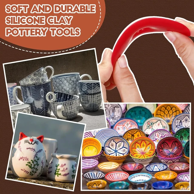 4 pièces côtes en caoutchouc souple pour poterie argile Silicone céramique outils pour bricolage lisse formes sculpture poterie céramique argile outil 5