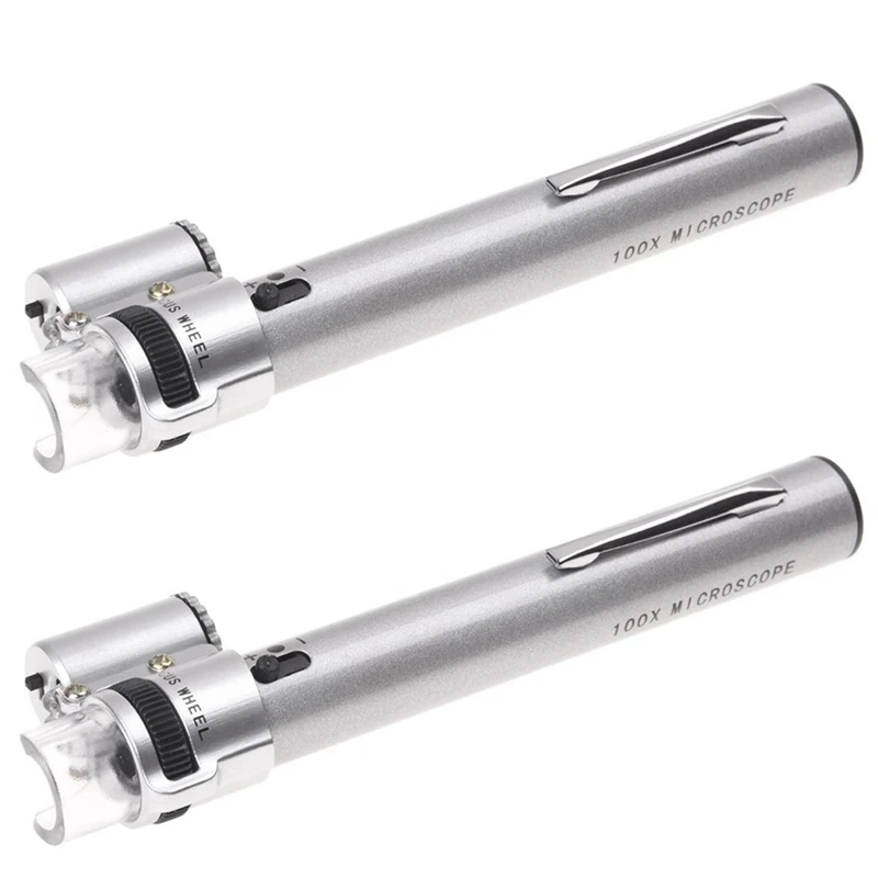 

2 Pcs 100X Jewelry Gem Handheld Pocket LED Lights Miniscope Loupe Magnifier Pen Zoom