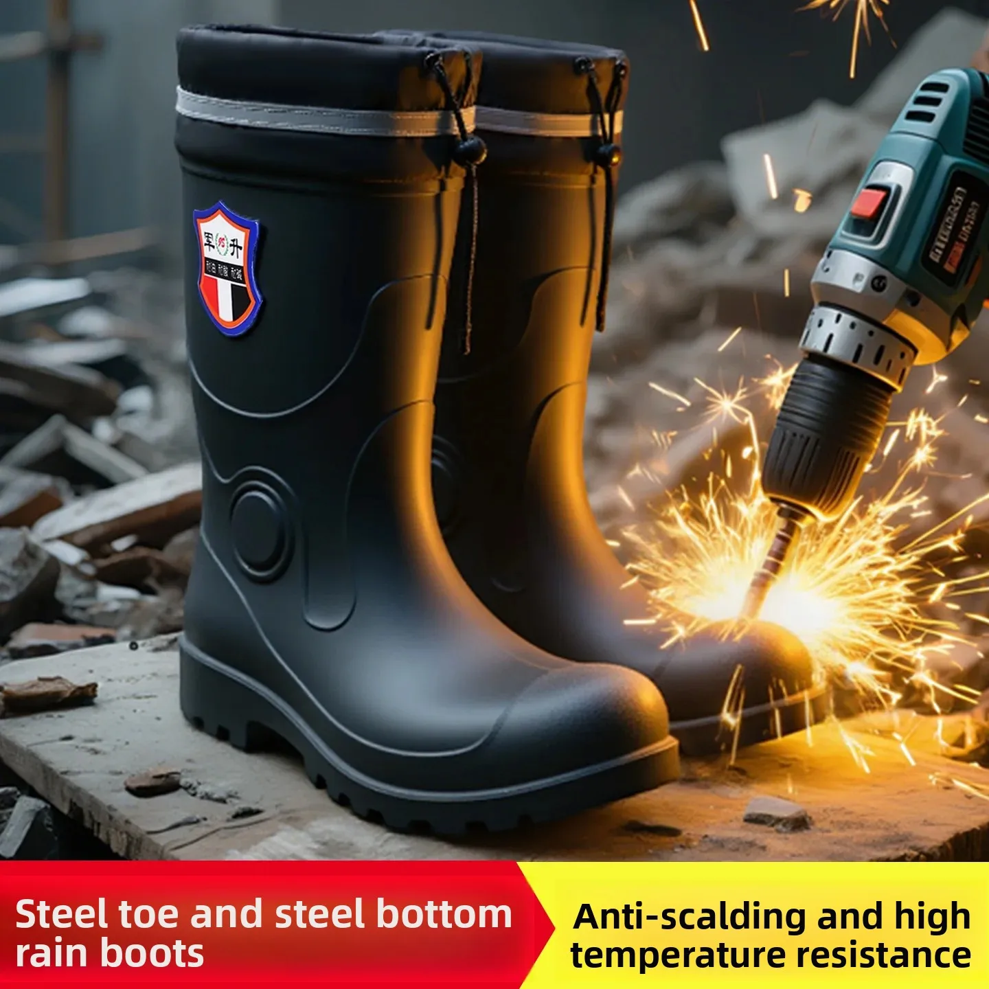 Bottes de sécurité homme noires à embout acier imperméables anti-perforation réfléchissantes