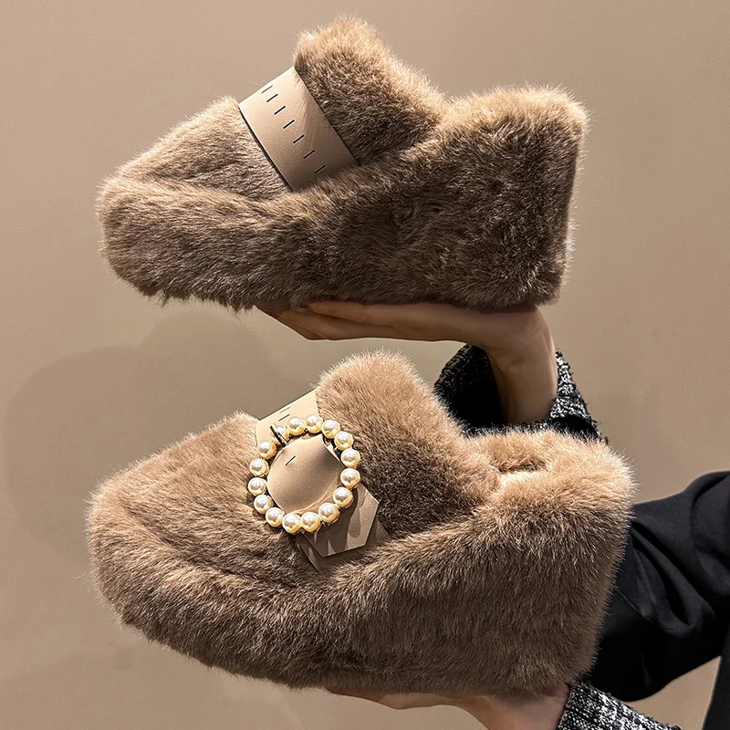 

Шлепанцы женские на высоком каблуке, Сланцы на платформе, меховые сандалии, тапочки на танкетке, плюшевые шлепанцы, сланцы