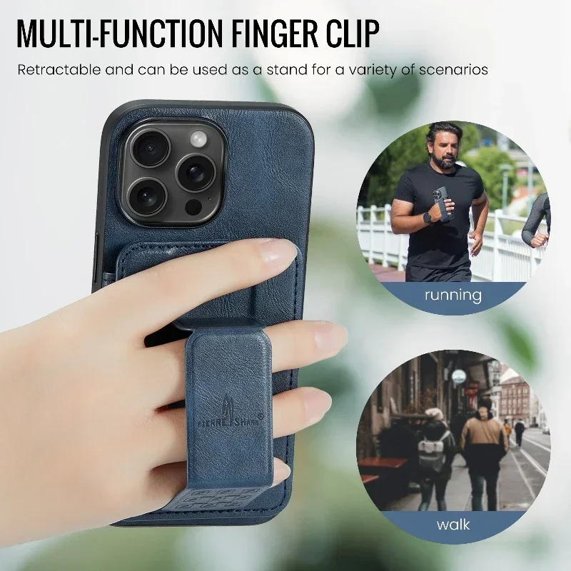 Funda magnética invisible plegable con soporte para iPhone 15 Pro Max 14 Plus 13 12 11, funda de cuero tipo cartera, tarjetero y funda con soporte_voghion.com