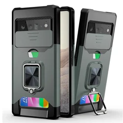 Enhanced Protective Cover with Card Slots and Hard Slider Window for Camera - Google Pixel 6 Series (Green)