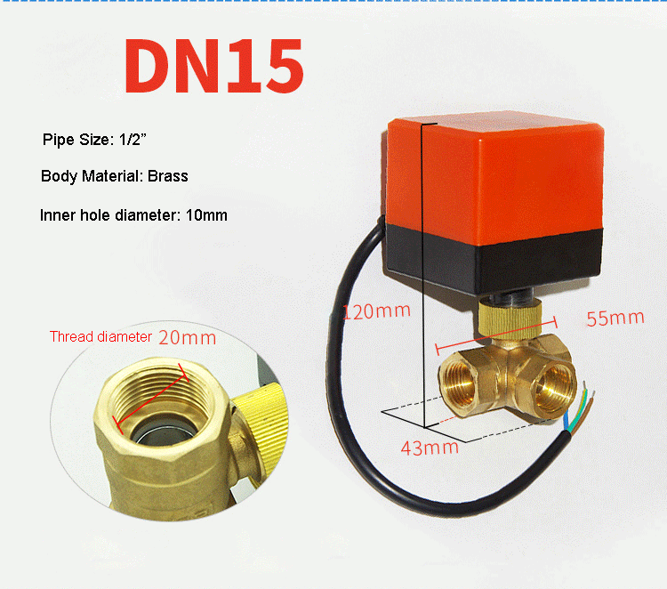 1/2 ''3/4'' 1 ''1-1/4'' 3-Wege-Kugelhahn 3-Draht 2-Draht elektrische Kugel hähne vom Typ t für Wasser gas flüssigkeit – Detail 4