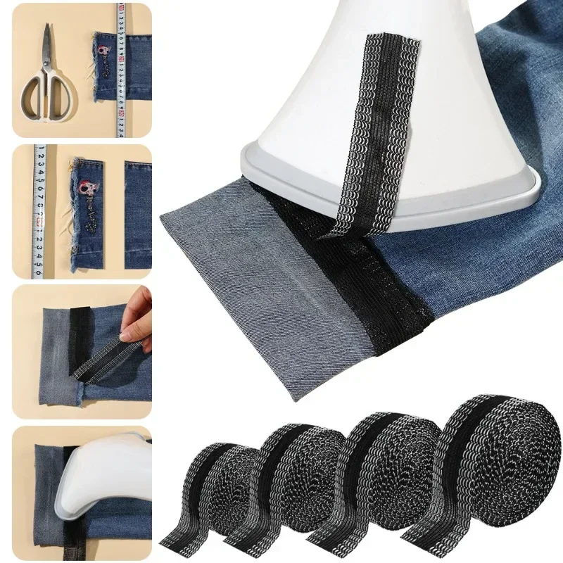 Self Adhesive Tape Self Adhesive Fabric Tape Clothing Auxiliary Fabric 5/1M Self-Adhesive Pants Edge Shorten Paste Hemming Iron On Pants For Jeans Clothes Length Shorten Tape DIY Sewing Accessories
