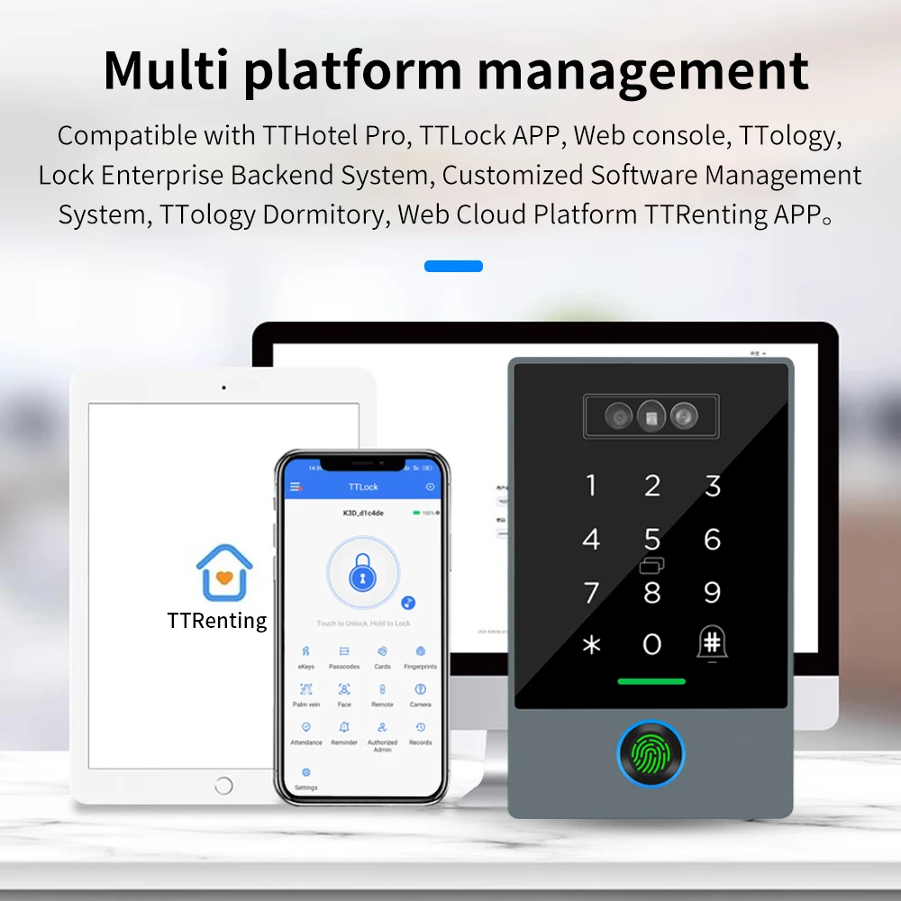 TTLOCK face recognition video doorbell intercom attendance machine fingerprint palm vein 3D facial recognition 3-in-1 IP67