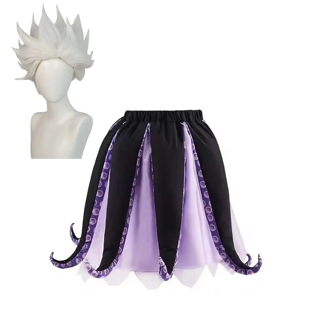 Costume da Ursula per Halloween e Carnevale, Gonna Nera e Viola, Parrucca, Costume da Strega Marina, Vestito Tutu con Tentacoli di Polpo per Donne Adulte - immagine 4
