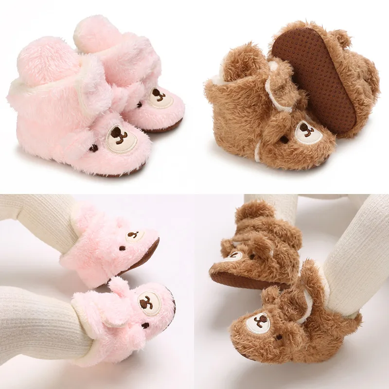 HAIZHIW Cute Cartoon Winter Snow Baby Boots Fashion Warm Fluff Balls Indoor Cottton Soft Sole Infant Newborn Toddler Baby Shoes