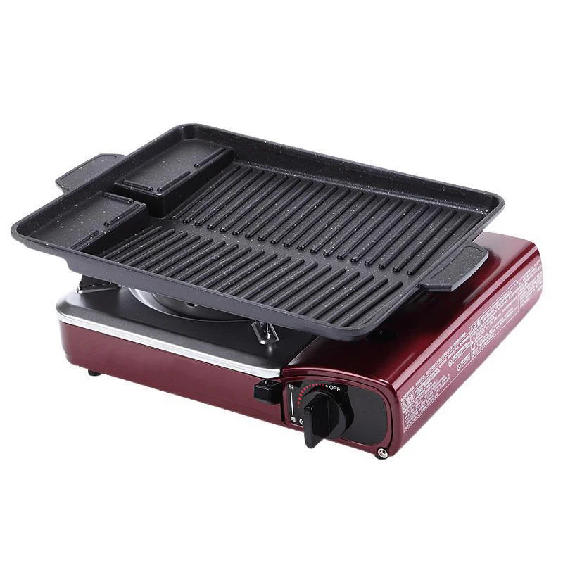 BBQ Grill Pan Plate Portable Non-Stick Grilling Pan Coating Butane Gas Stove Cooker Plate Outdoor Camping Barbecue 32*26cm
