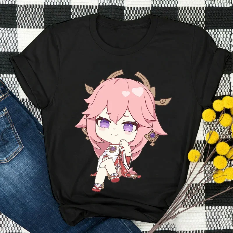 

2024 New Women T-shirt Genshin Impact Yae Miko Short Sleeve TShirt Female Harajuku Fashion Summer Cartoon Print Y2k Clothing Top