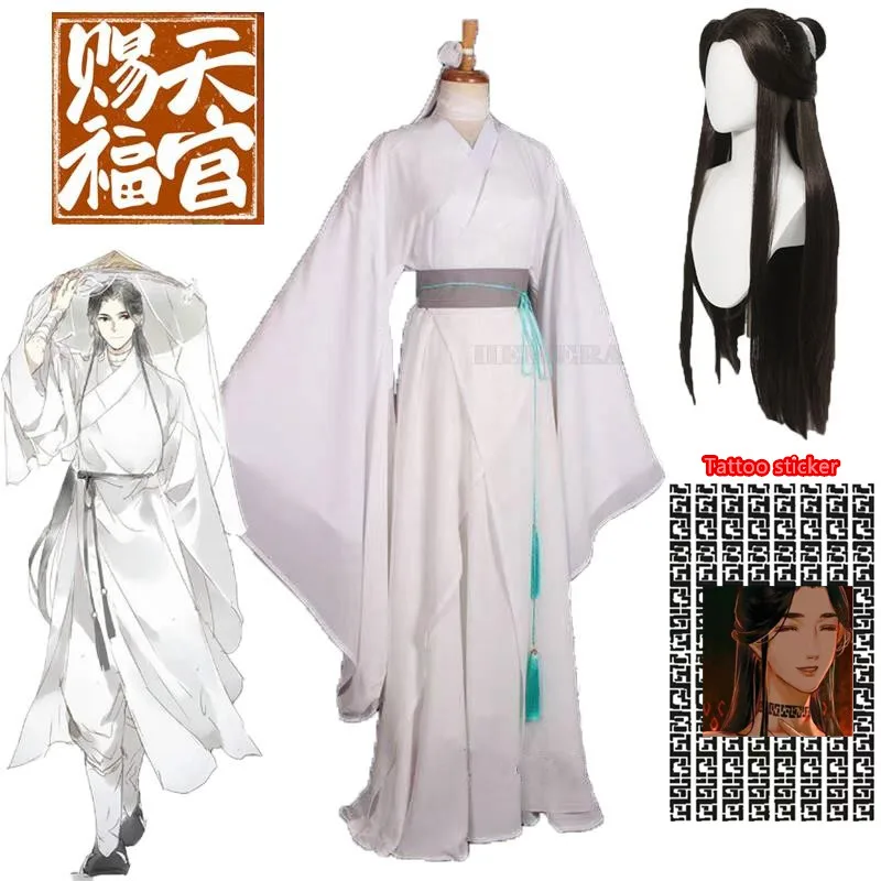 

Xie Lian Cosplay Anime Costume Tian Guan Ci Fu Xielian Cosplay Costumes Top Wigs Halloween Prop Men Women White Han Fu Clothes