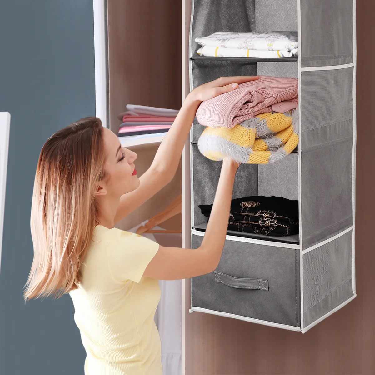 

Органайзер для одежды для гардероба, многослойная подвесная полка, перламутровый складной органайзер для шкафа, складная сумка