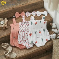ma&baby 0-18M Newborn Baby Girls Romper Toddler Infant Jumpsuit Ruffles Sleeveless Cherry Print Overalls Summer Clothing 2