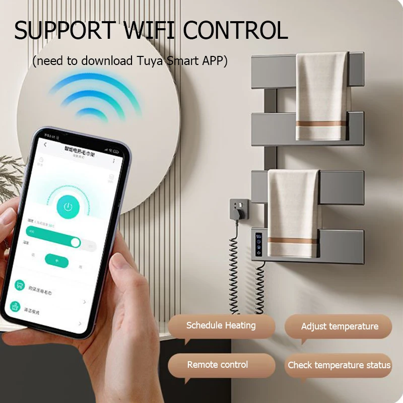 ราวแขวนผ้าเช็ดตัวไฟฟ้าในห้องน้ํา เครื่องอุ่นผ้าเช็ดตัว ควบคุมอุณหภูมิ ตัวจับเวลาในตัว ราวแขวนผ้าอุ่น เครื่องอบผ้าเช็ดตัว ประหยัดพลังงาน 1