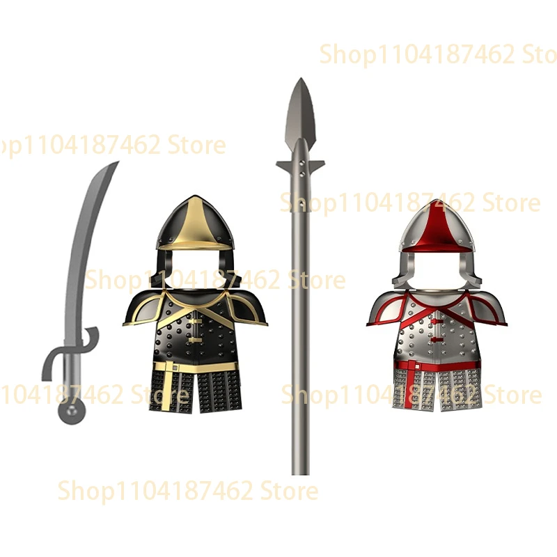 Medieval Knight Army Set with Green Dragon and Wolf Warrior Building Blocks
