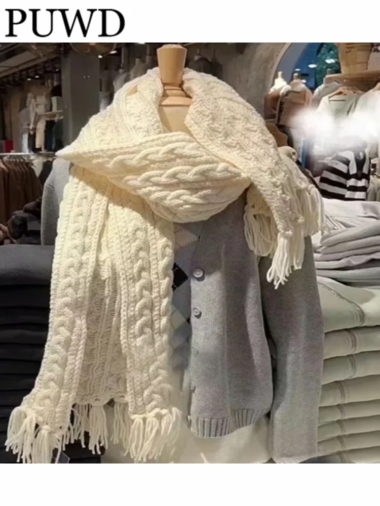 

Повседневный женский теплый шарф с бахромой PUWD осень 2022 Модный женский винтажный Женский вязаный мягкий шарф