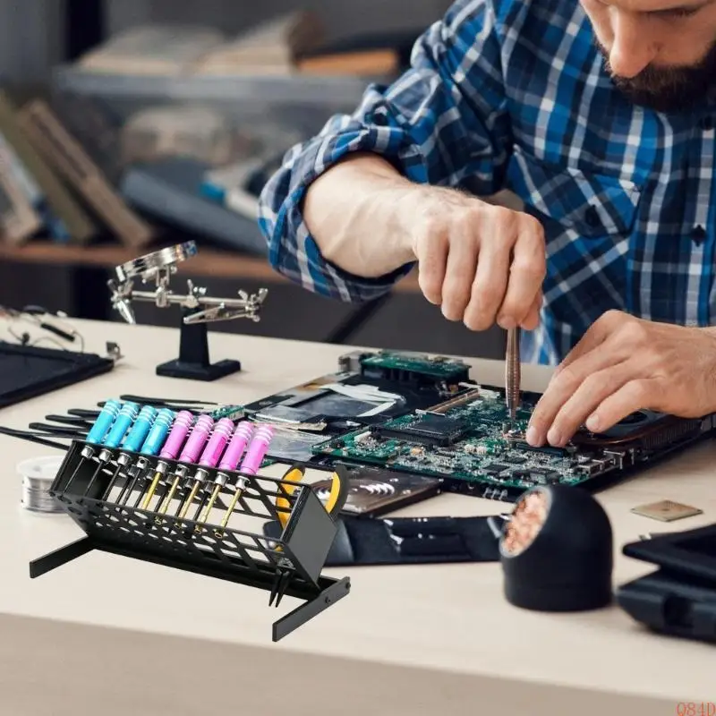 Q84D 헤비 듀티 금속 데스크탑 스크루 드라이버 주최자 도구 액세서리 용 스토리지 랙 홀더 소형 도구 키트 관리