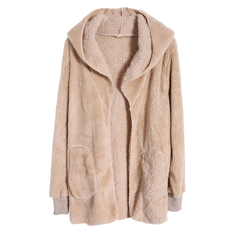 Women Long Sleeve Open Front Faux Fur Winter Warm Cardigan Hoodie Coat Outwear N7YF