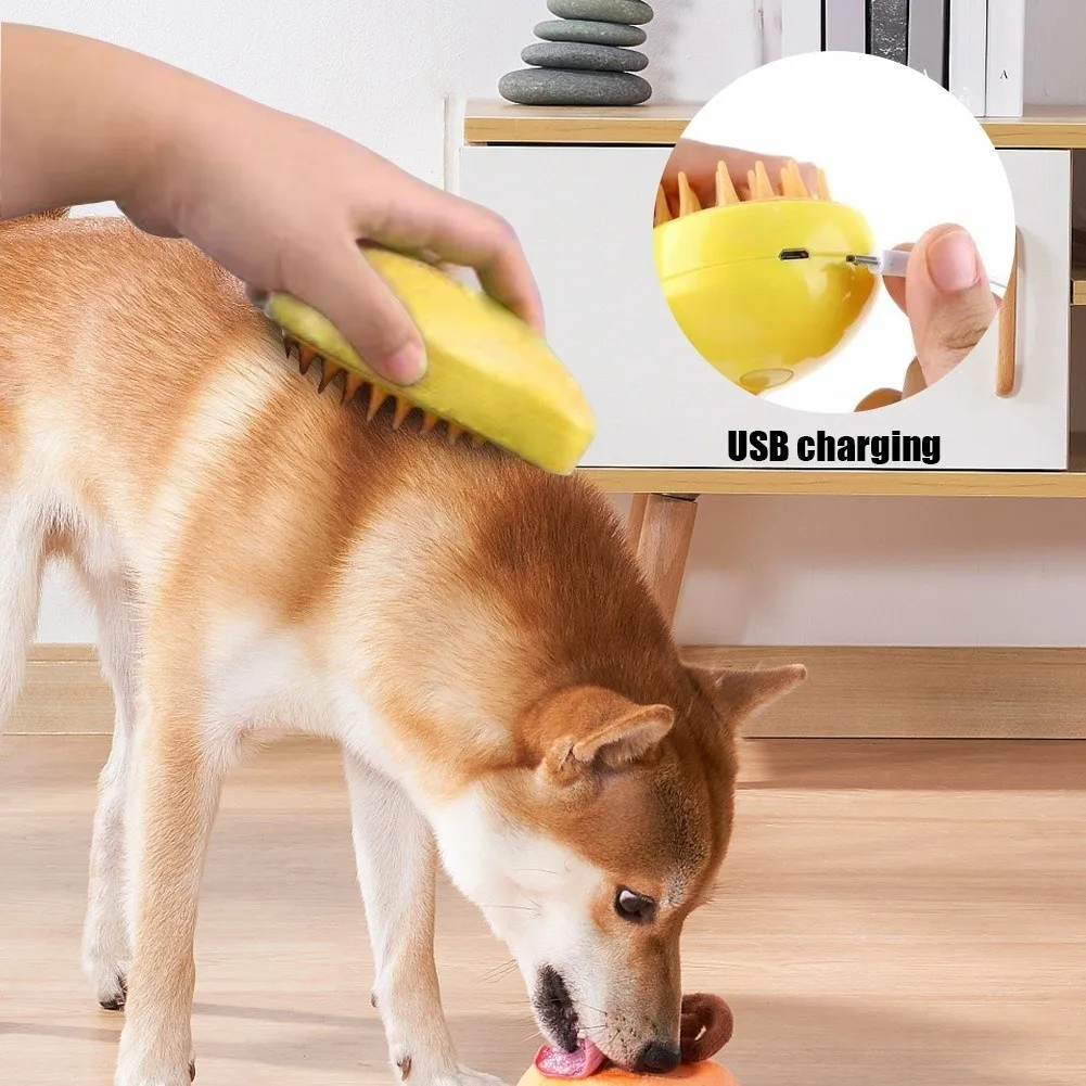 Steamy Dog Brush Electric Spray Cat Hair Brush 3 in1 Dog Steamer for Massage Pet Grooming Removing Tangled and Loose Hair