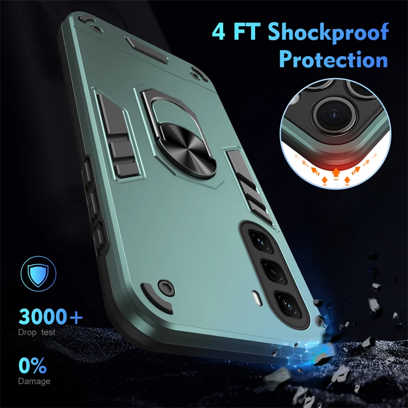 Armor Protective Case with Camera Lens Guard and Magnetic Ring Holder