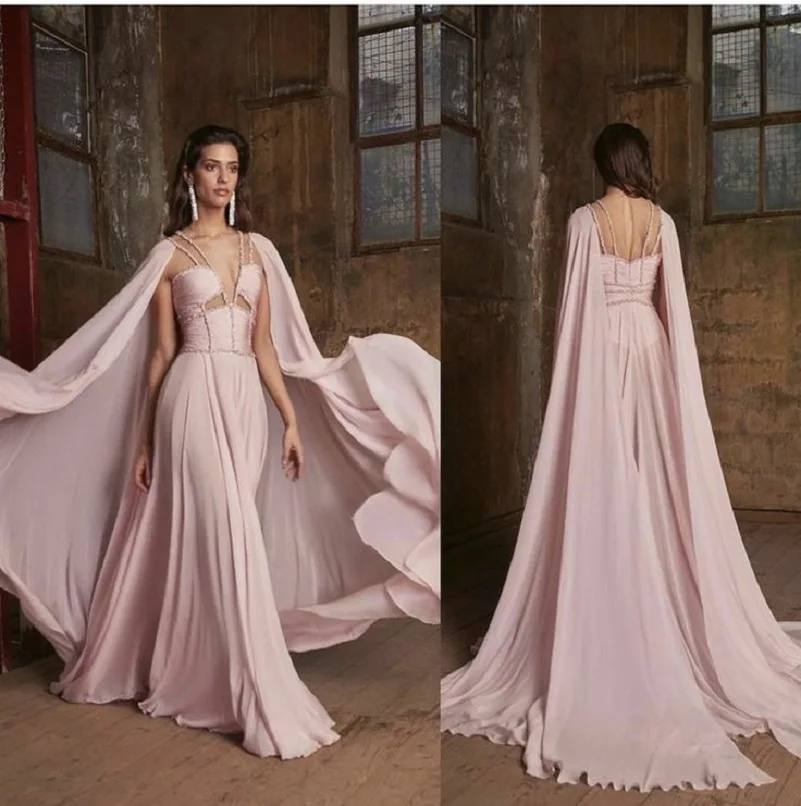 

Sexy Long Pink V-Neck Celebrity Desses A-Line Beaded Pleated Floor Length Zipper Back Prom Dresses for Women