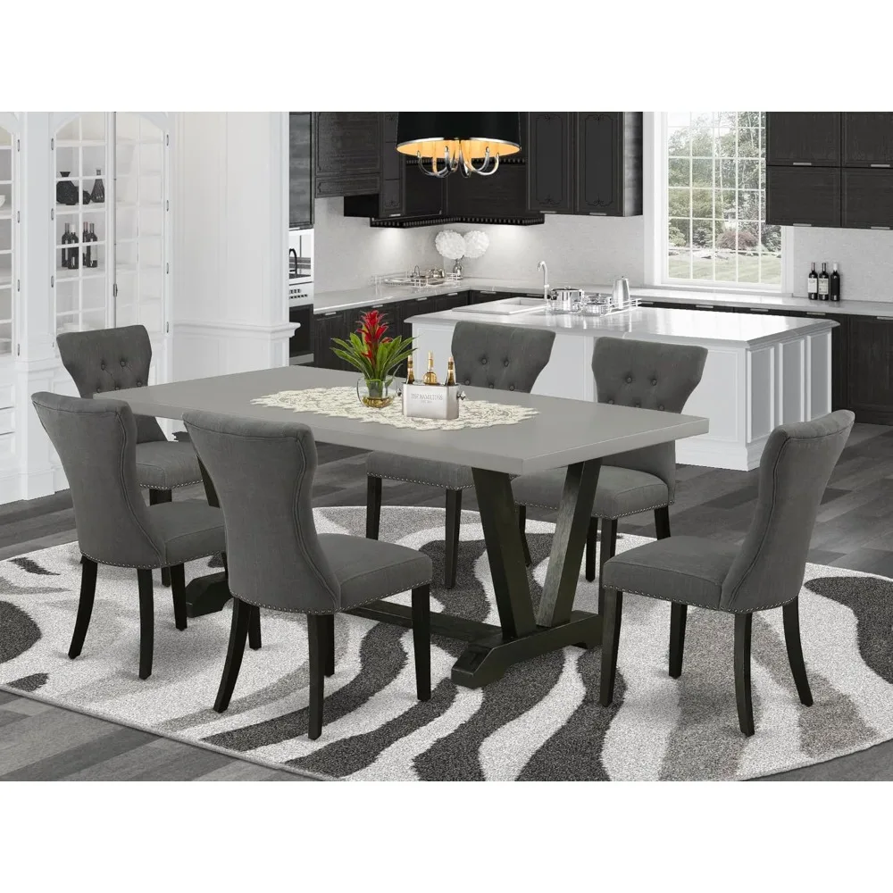 V697GA650-7 7 Piece Dinette Set Consist of a Rectangle Dining Room Table with V-Legs and 6 Dark Gotham Linen 2