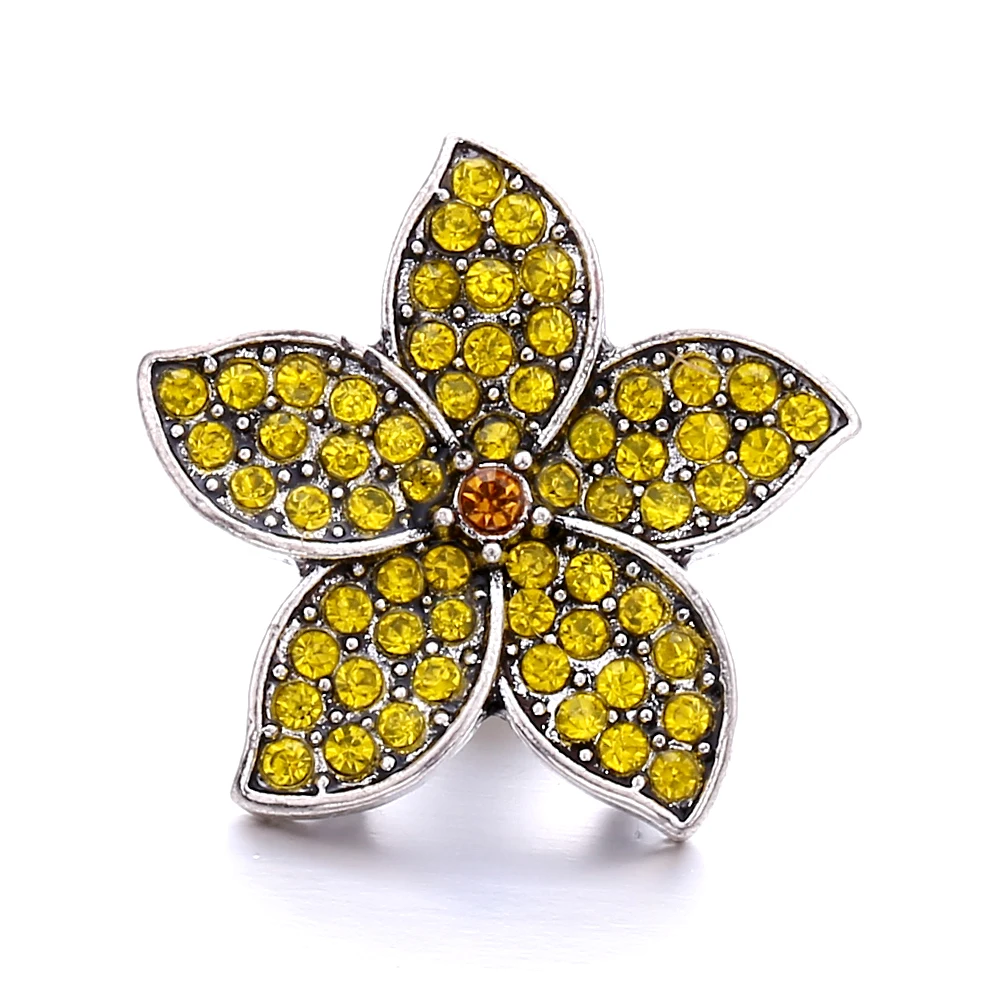 15pcs Snap Button Jewelry DIY Crystal Rhinestone Flower 18mm Metal Snap Buttons Fit Snap Bracelet Bangle