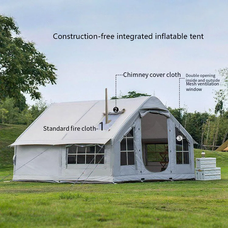 Description Picture 5 of itemInflatable camping tent 10 square meters large space for 6-8 person Chimney design rainproof easy set up no need to build