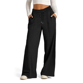 2026 spring autumn Womens Wide Leg Sweatpants Drawstring trousers Joggers Casual Daily Loose elastic pure color Womens Pants
