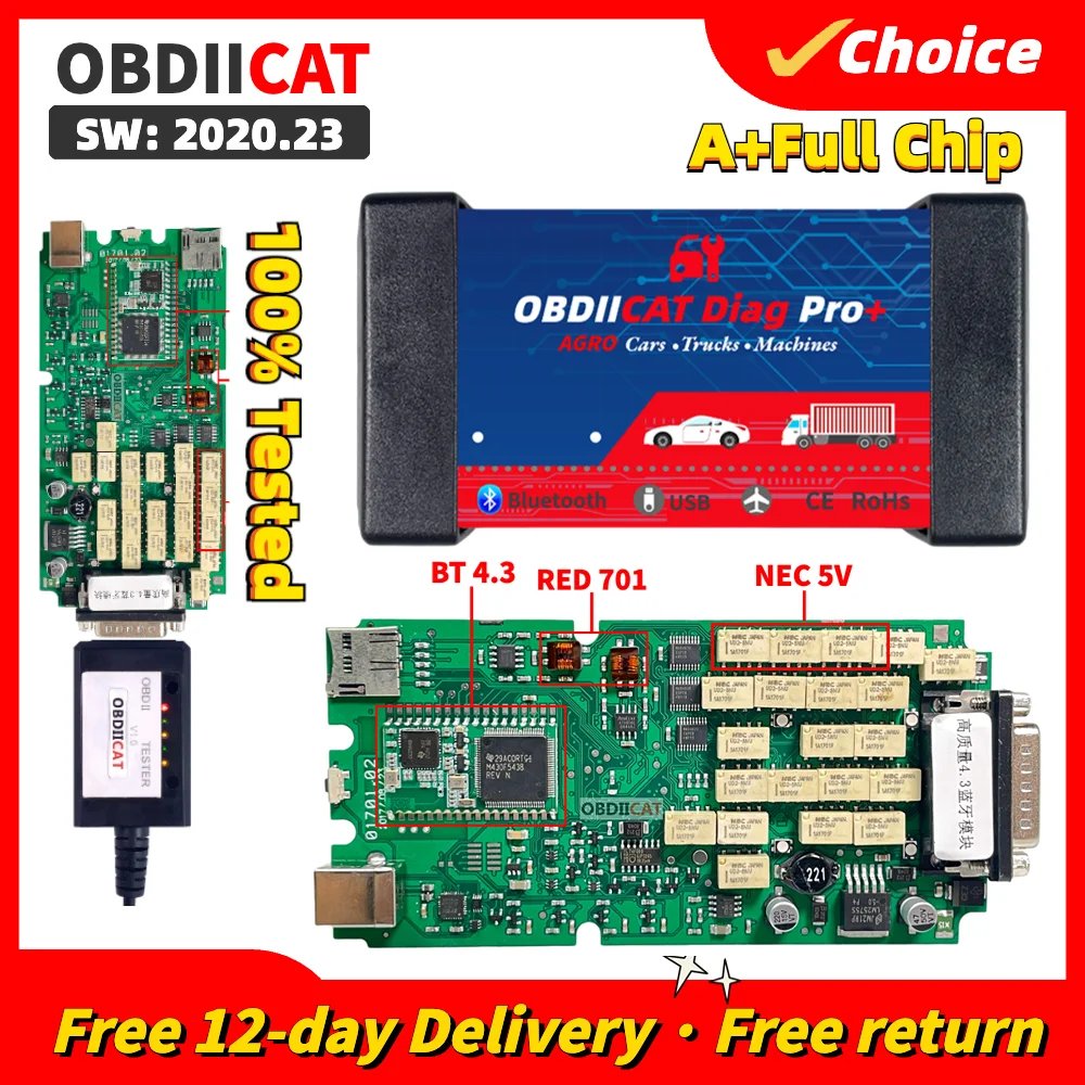 Placa única VCI Multidiag OBD2 Bluetooth Scanner, Relé NEC com filtro ...