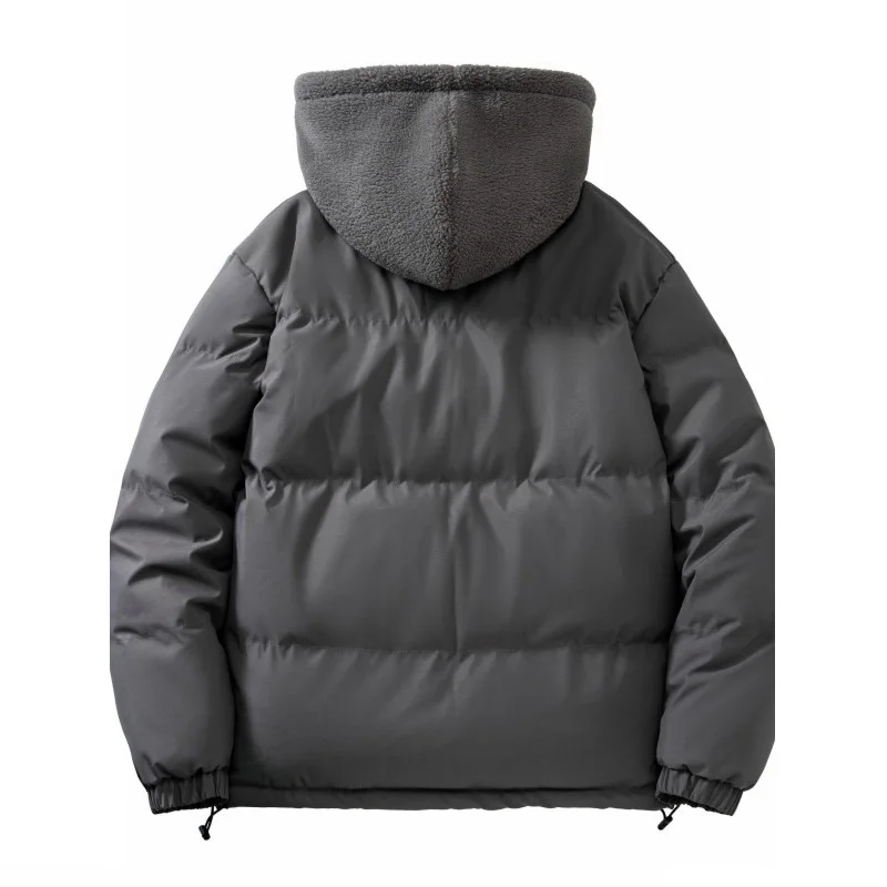 Winter Men's Hooded Fake Two-piece Down Cotton Jacket Fashion Casual Oversized Loose Fitting Thickened Warm Cotton Jacket