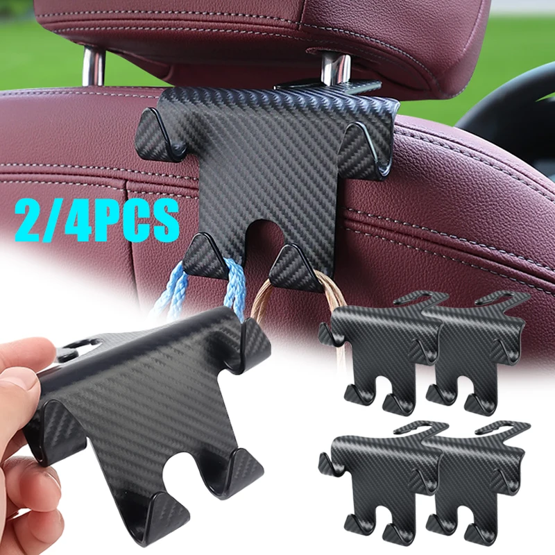 

2/4Pcs 2 in 1 Car Carbon Fiber Hooks Holders Universal Auto Seat Back Storage Hook Phone Bracket Stands Car Accessories Interior