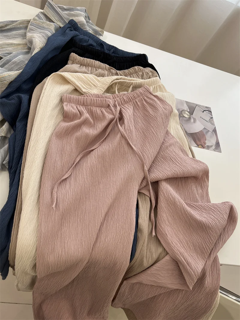 2023 Summer Soft Glutinous Comfortable Hundred Pleated Wide Leg Pants Women's Summer New Loose and Slim Large Casual Pants