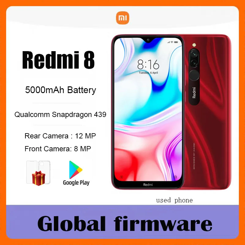 Dual SIM Card Global firmware Xiaomi Redmi 8 Smartphone  6.22-inch Screen Snapdragon 439 Eight Core 4G LTE Used Phone