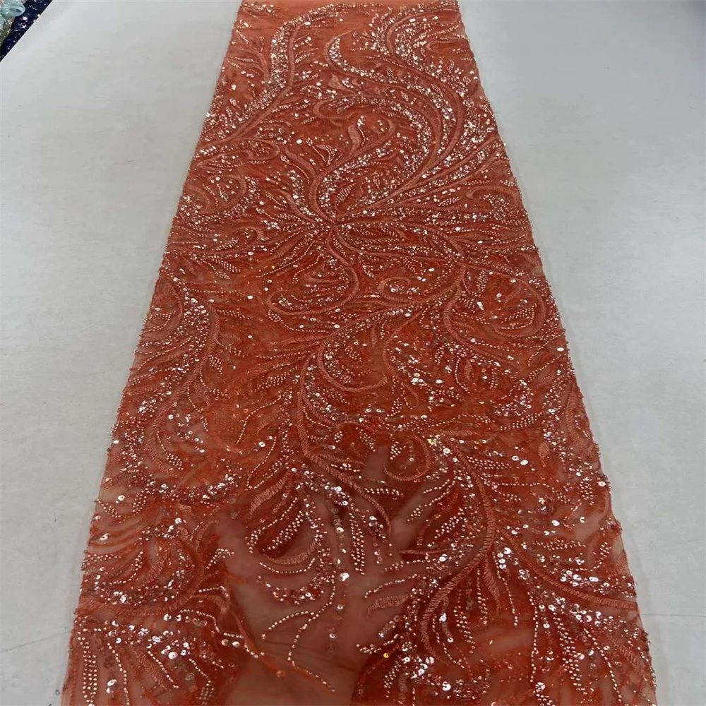 

2023 5 Yards High Quality French Tulle Net Sequins Fabrics Luxury Handmade Beaded Laces Fabrics African Laces For Dresses ZX3503