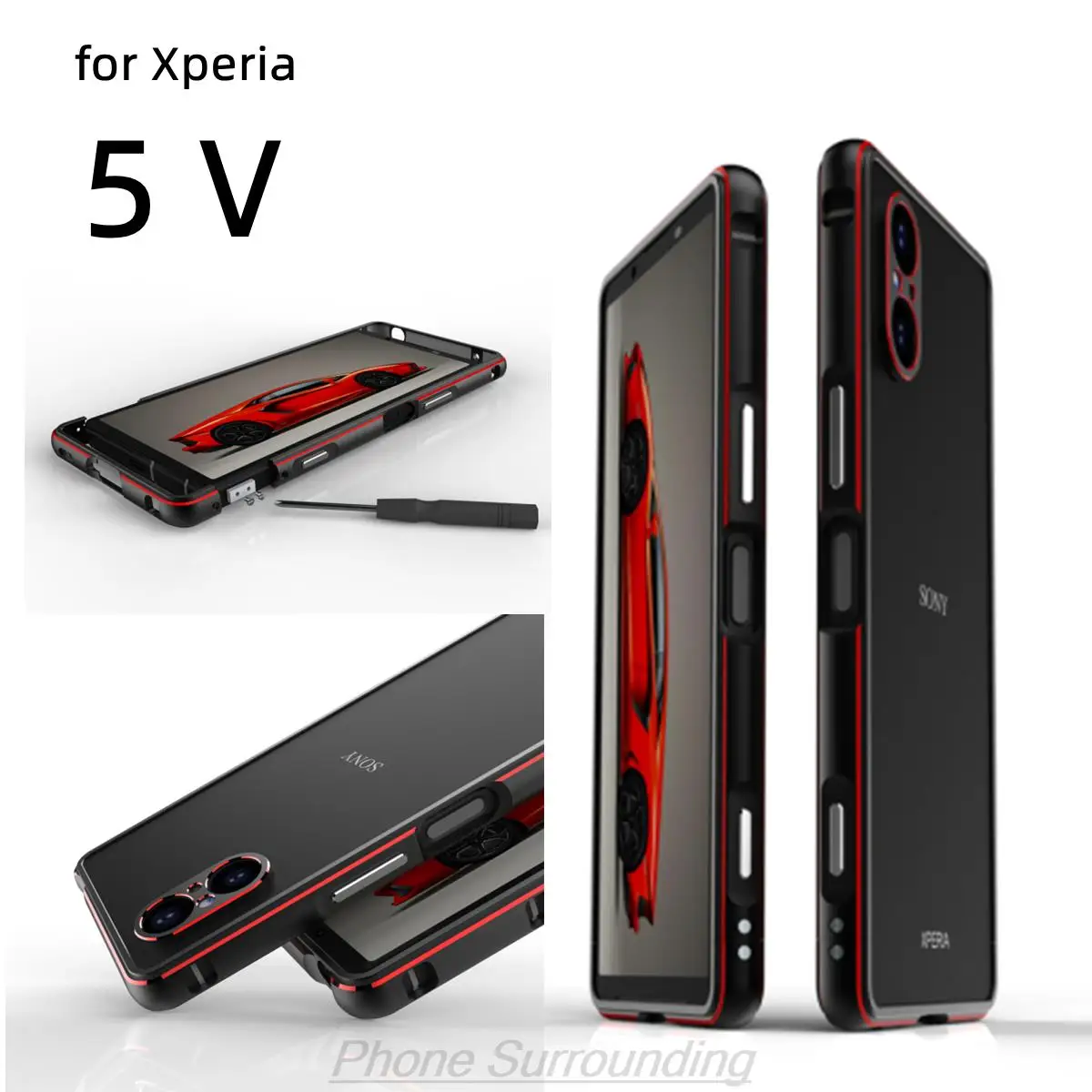 

Ультратонкий чехол-бампер fundas алюминиевый чехол для Sony Xperia 5 V металлический чехол для телефона + (1 стеклянная пленка + 1 мягкая задняя пленка)