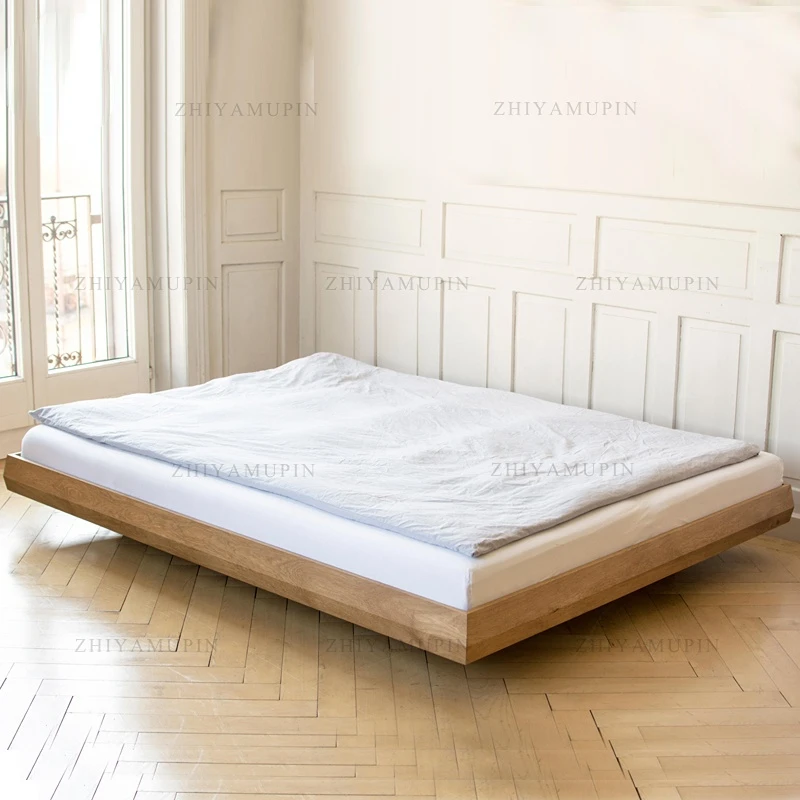 

Japanese solid wood bed floor heating bed Nordic simple Japanese bedless bed frame tatami low bed customization