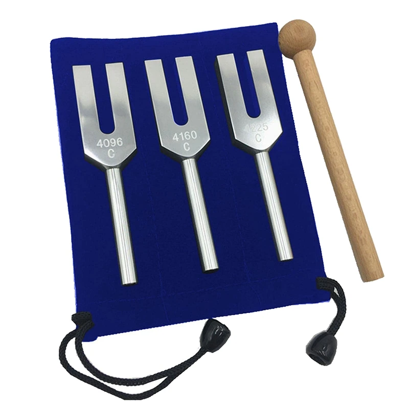 Tuning Forks Set 4096 Hz 4160 Hz 4225 Tuning Forks Set Fork With Wooden Hammers And Cloth Bag Accessories Style 1