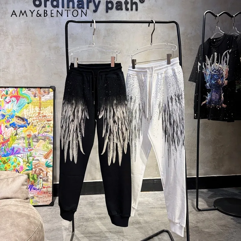 

Light Luxury Full Diamond Big Wings Hot Rhinestone Casual Pants Terry Neutral Cool Street Fashion New Men's And Women's Trousers