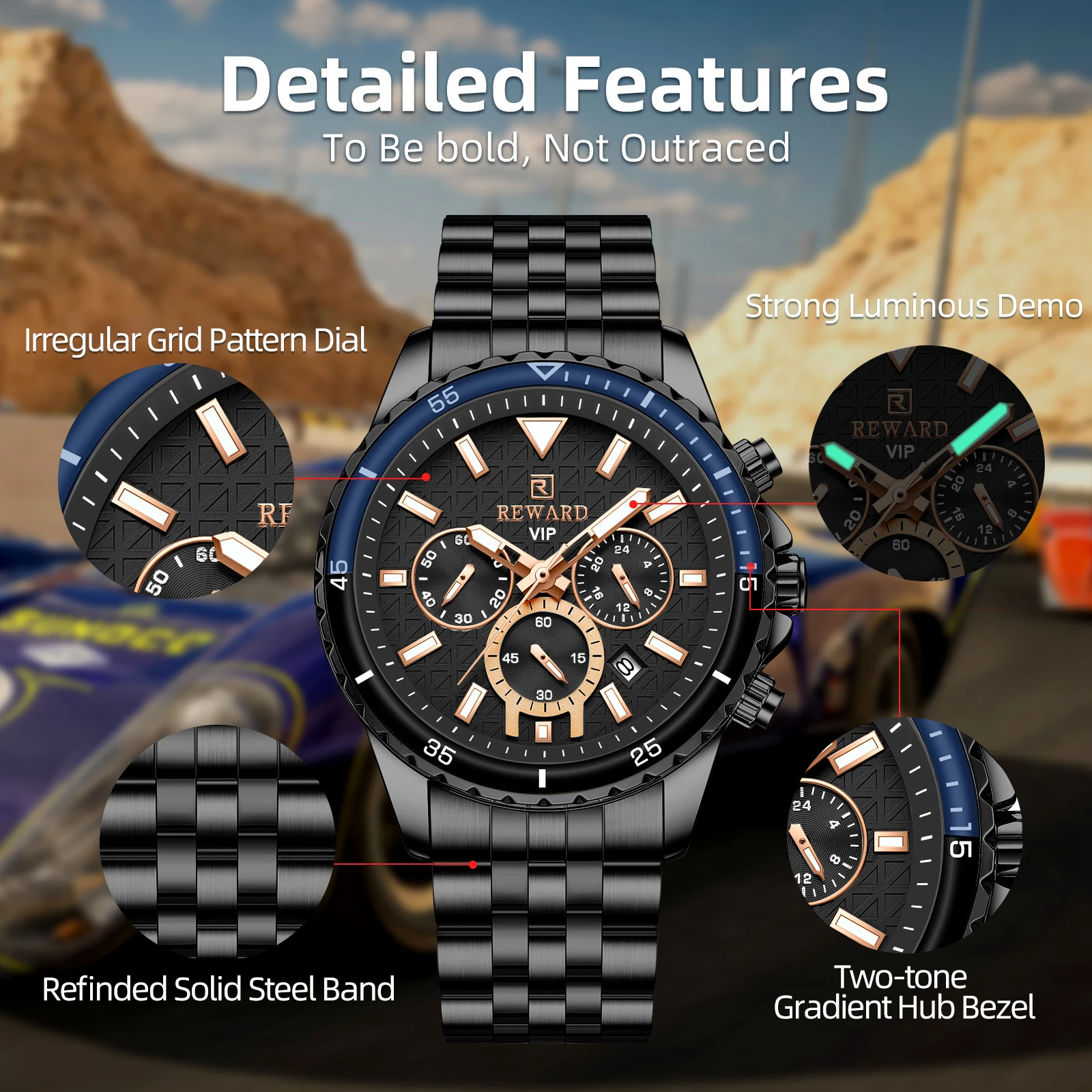 REWARD メンズ腕時計 ウォッチ ファッション 日付 クォーツ腕時計