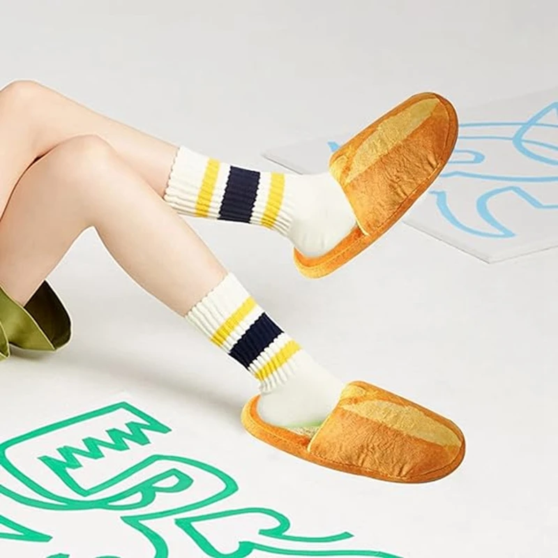 2Piece Simulation Foodie Bread Burger Anti-Slip Plush Warm Cotton Slippers Elf Shoes ,Type A(M) 3