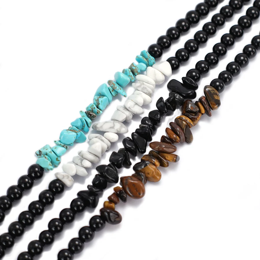 Men Short Necklace with Howlite Tiger Eyes Stone for Meditation