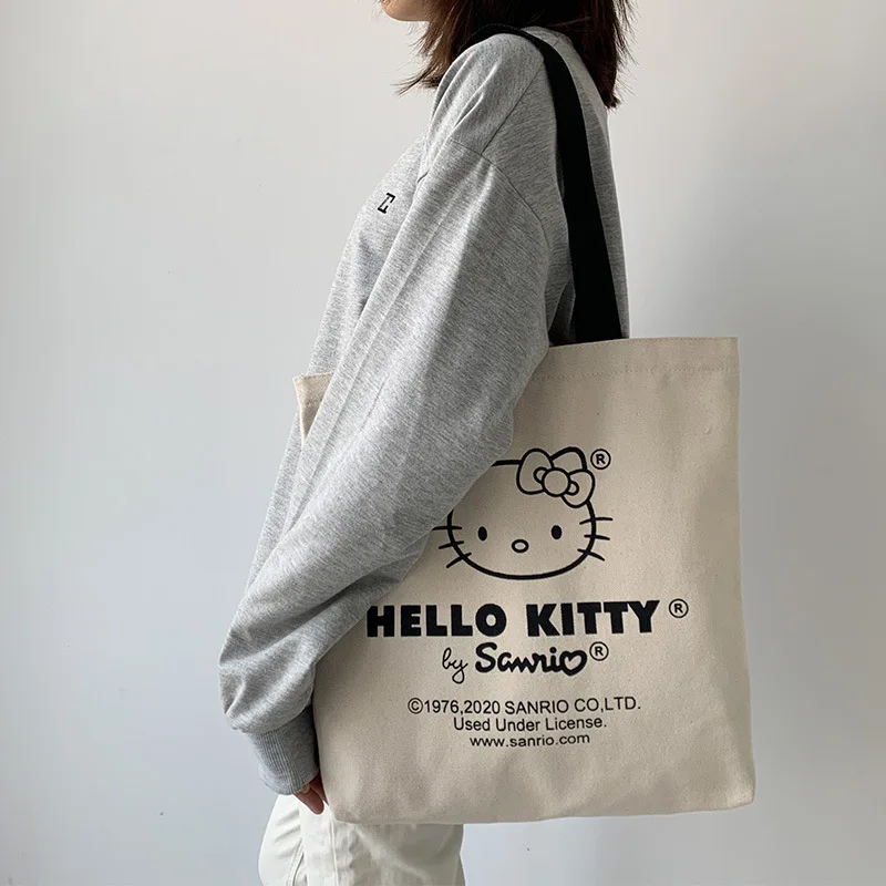 Canvas Tote Bag hello kitty Aesthetic Personalized Reusable Grocery Shopping Shoulder cute travel
