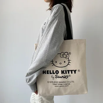 Canvas Tote Bag hello kitty Aesthetic Personalized Custom Reusable Grocery Bags  Shopping Shoulder Bag cute travel tote bag 1
