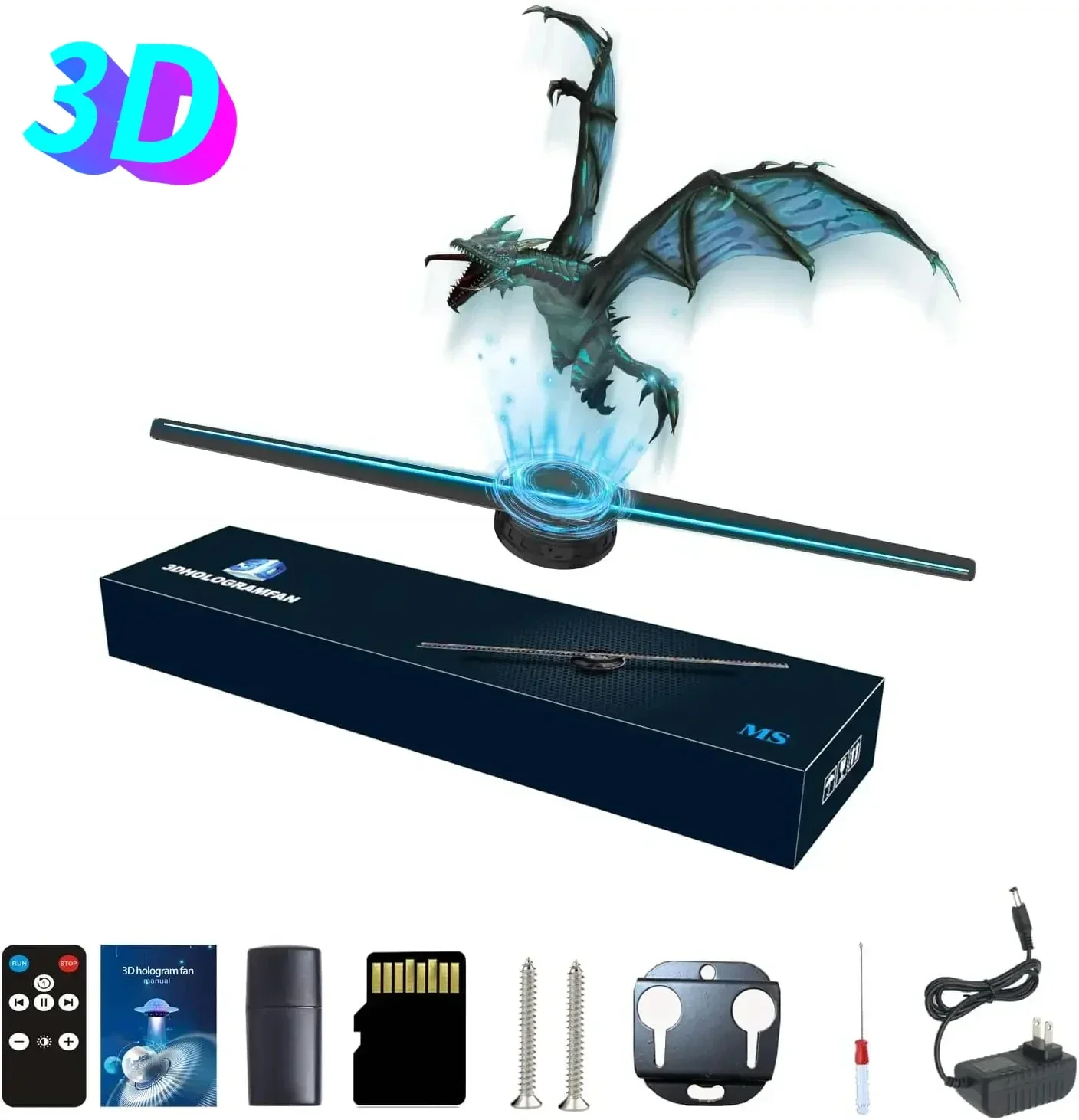 42CM 3D Hologram Fan 3D Holographic Projector Advertising Display Light HD Holographic Projector for Stores Bars Party