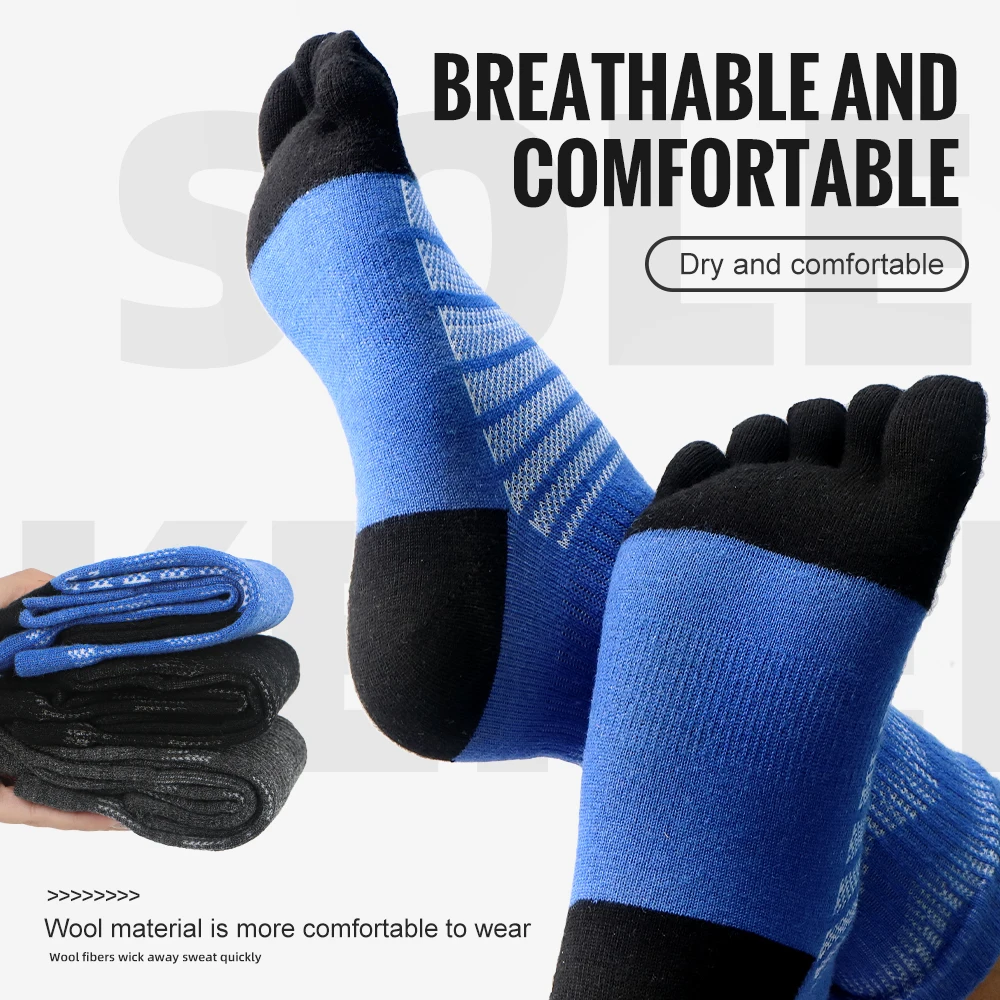 Merino Wool Sports Socks Thermal Warm Moisture Wicking Socks Breathable Quick Dry Men Woman Ski Hiking Running 5 Toe Long Socks