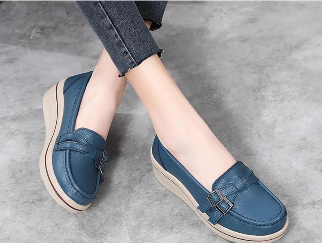 Women Flats Platform Shoes Women Elegant Genuine Leather Shoes Woman Autumn Slip On Casual Flat Shoes Women Leather shoes